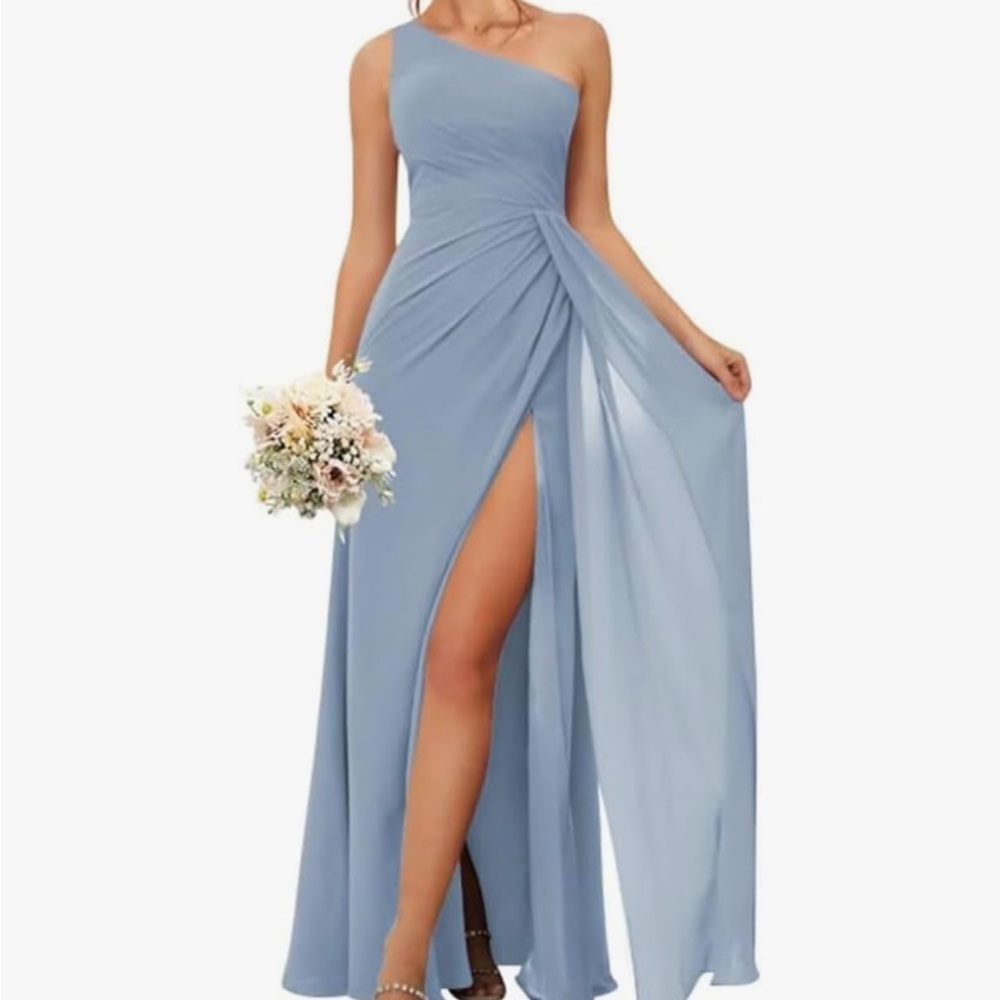 Elegant One-Shoulder Blue Evening Dress